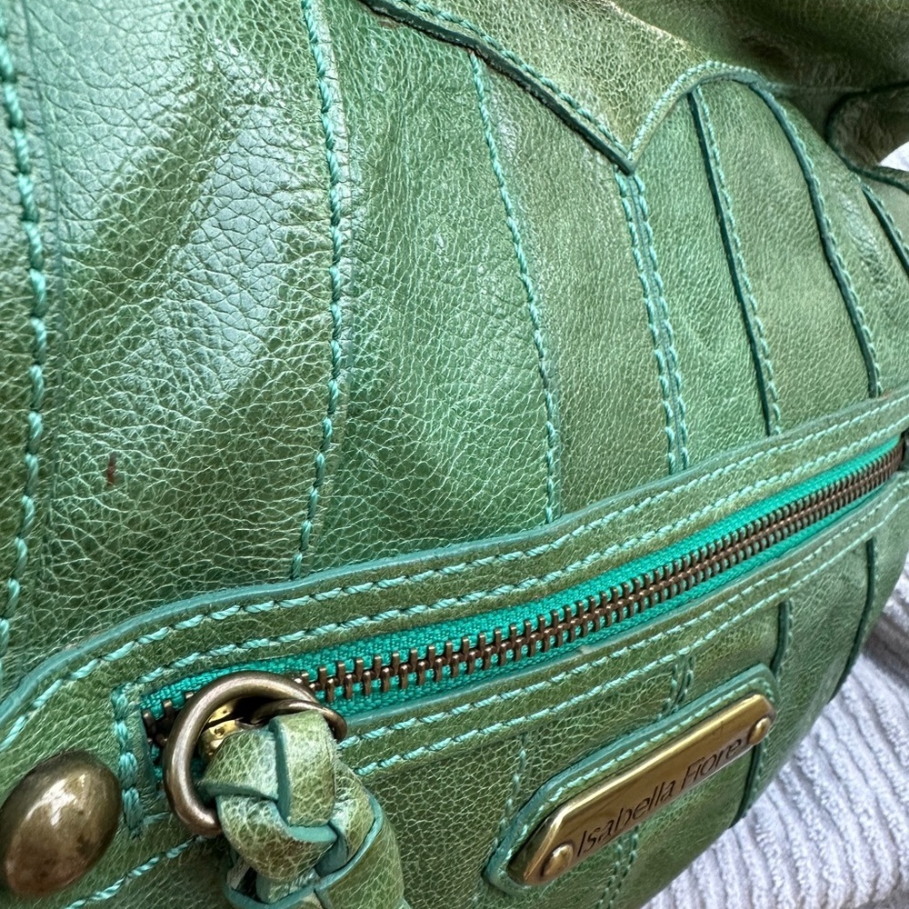 SOLD! Isabella Fiore Love Dove Tattoo Bag Green Leather Hand Painted Signed SOLD - Picture 11 of 14